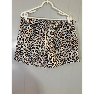 Infamous Swim Trunks Mens 36 White Leopard Print Drawstring Mesh Lined Shorts